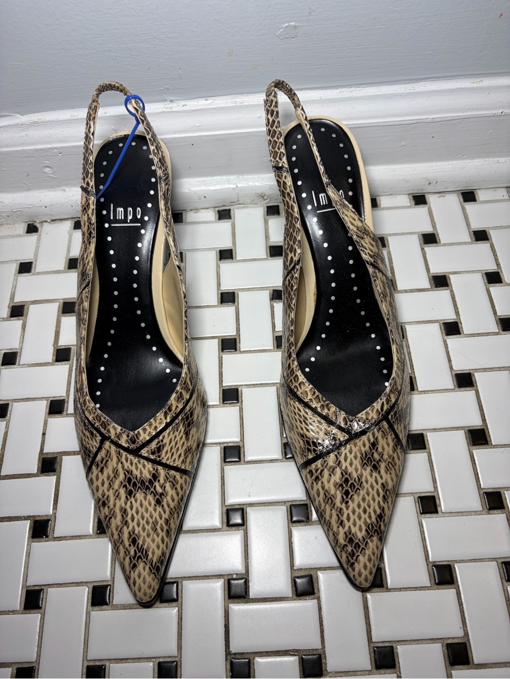 Impo Snakeskin Pointed Slingback Pumps in Beige and Black